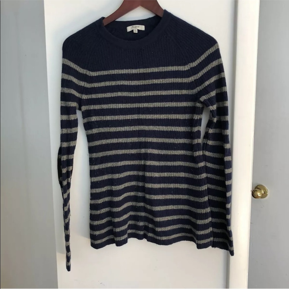 Madewell XS striped sweater elbow patches wool - Picture 1 of 10